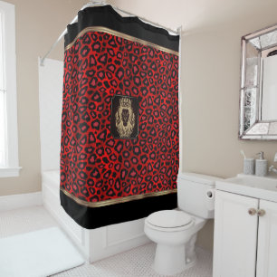 Cortina Para Box Padrão-Leopardo Vermelho e Negro com Cabeça-Leão