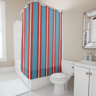 Cortina Para Box Padrão Listrado Vermelho e Azul Vibrante Design Mo