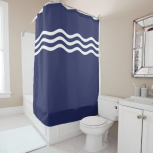 Cortina Para Box Padrão marinho Azul e Branco da Onda Costeira
