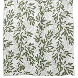 Cortina Para Box Padrão mediterrânico do ramo de oliveiras verdes