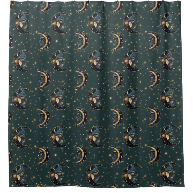 Cortina Para Box Padrão Místico de Lua Crescente e Estrela (Frente)