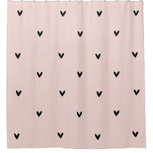 Cortina Para Box Padrão Moderno De Corações Pretos E Rosa Pastel