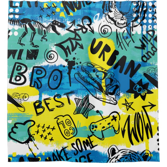 Cortina Para Box Padrão Monster Hand Drawn Kids (Frente)