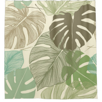 Cortina Para Box Padrão Monstera Tropical Desenhada À Mão