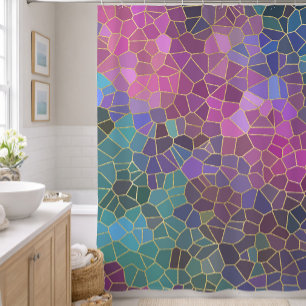 Cortina Para Box Padrão Mosaico de Rosa Roxo Turquesa Azul Verde Do