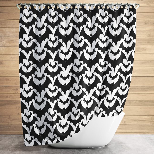 Cortina Para Box Padrão na moda Preto E Gótico Branco (Stylish Black And White Goth Bats Pattern Shower Curtain)