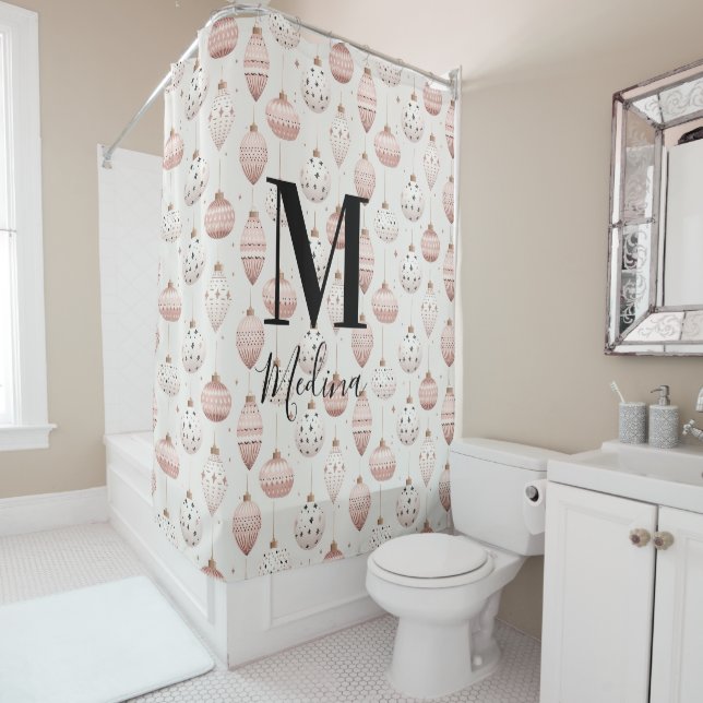 Cortina Para Box Padrão Natal Monograma Preto Script Moderno (In Situ)