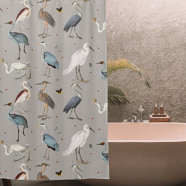 Cortina Para Box Padrão Natural do Heron Bird Egret da Aquarela