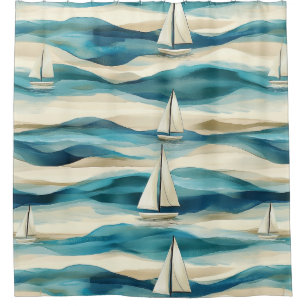 Cortina Para Box Padrão Náutico de Ondas de Velero Costeiro (2)