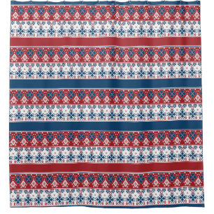 Cortina Para Box Padrão Norueguês Striped Azul Vermelho