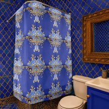Padrão Ornamental Arabesco Azul Real Dourado