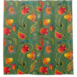 Cortina Para Box Padrão paisley de flor de aquarela