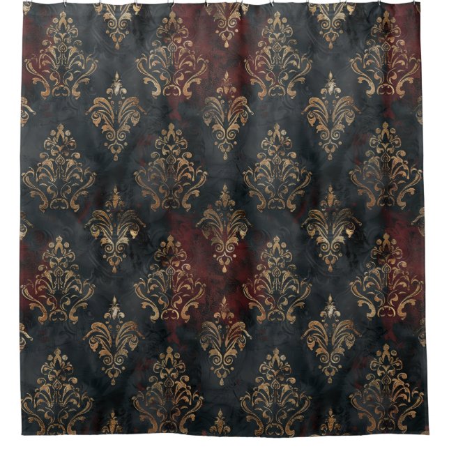 Cortina Para Box Padrão Persa Dourado Damask Noir (2) (Frente)