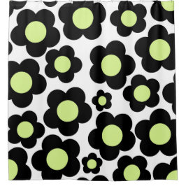 Cortina Para Box Padrão Preto de Flor de Hippie Verde Neon