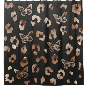 Cortina Para Box Padrão Preto-Leopardo-Borboleta
