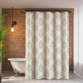 Cortina Para Box Padrão Quatrefoil Bege e Branco Brilhante
