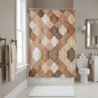 Cortina Para Box Padrão Quatrefoil Marroquino Tom de Terra de Terra