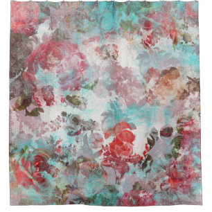 Cortina Para Box Padrão Romântico de Cor de Água do Teal Floral Ros