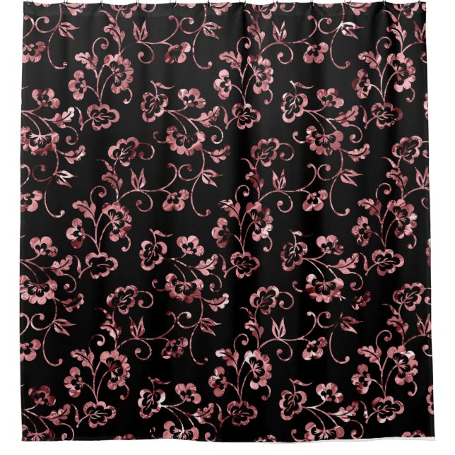 Cortina Para Box Padrão Rosa Floral em Preto (Frente)