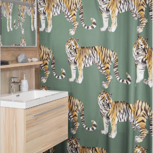 Cortina Para Box Padrão Selvagem de Tigres Tropicais Modernos