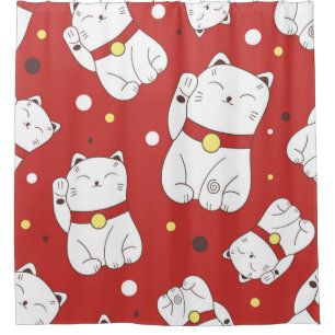 Cortina Para Box Padrão sem costura com a mão de um gato Maneki-N