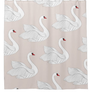 Cortina Para Box Padrão sem costura com cisnes brancas. Órna bran