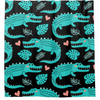 Cortina Para Box Padrão sem costura com crocodilos de desenho anima