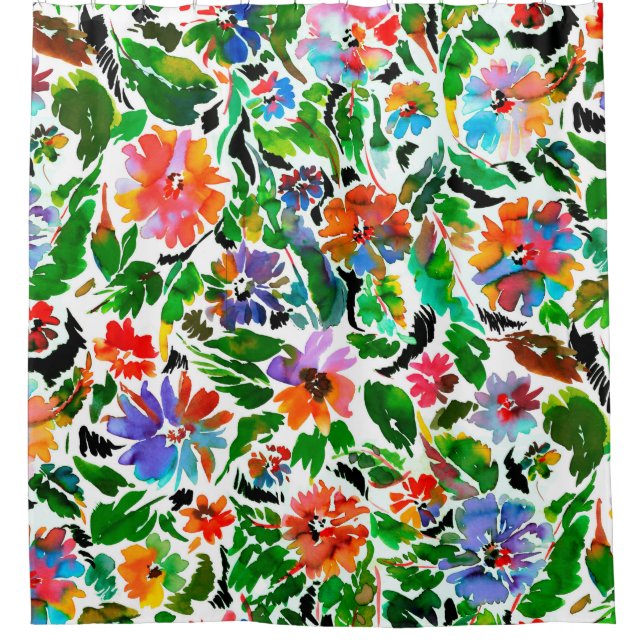 Cortina Para Box Padrão sem costura com flores  (Frente)