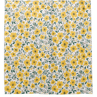 Cortina Para Box Padrão sem costura com flores amarelas pequenas
