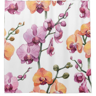Cortina Para Box Padrão sem costura com flores de orquídea aquare