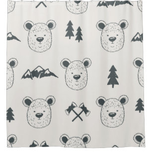 Cortina Para Box Padrão sem costura com padrão de cabeça de urso, u