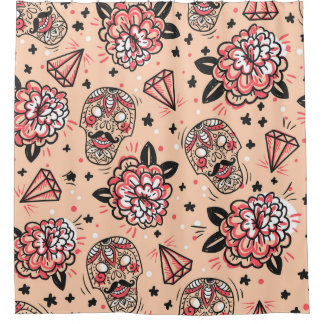 Cortina Para Box Padrão sem costura com rosas, diamantes e