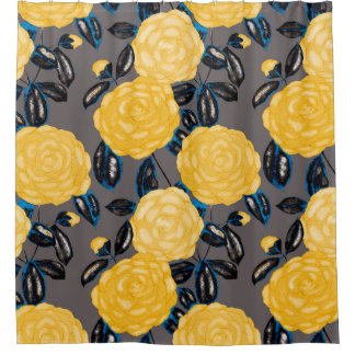 Cortina Para Box Padrão sem costura de aquarelas com flores de camé