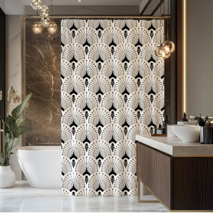 Cortina Para Box Padrão sem costura de arte-deco preto e branco