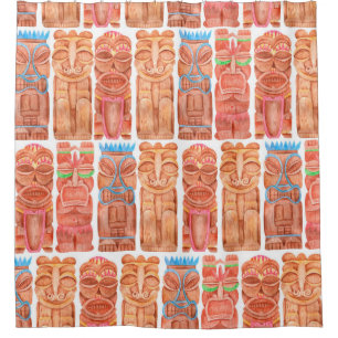 Cortina Para Box Padrão sem costura do totem Watercolor tiki hawai