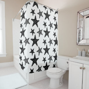Cortina Para Box Padrão Trendy Black and White Starfish