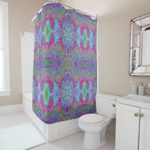 Cortina Para Box Padrão Trippy Multicolorido Azul Céu Ondulado
