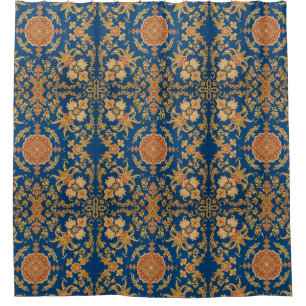 Cortina Para Box Padrão Turco Oriental Persa Azul Vintage