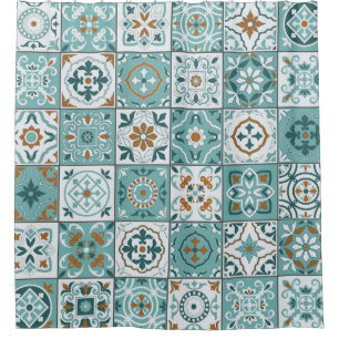 Cortina Para Box Padrão uniforme mediterrânico de azulejos marroq