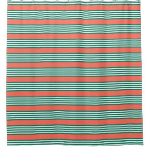 Cortina Para Box Padrão verde e branco de cinco faixas com coral