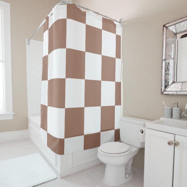 Cortina Para Box Padrão verificado em branco e Mocha Mousse (In Situ)