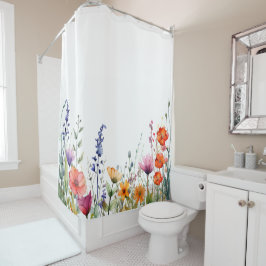 Cortina Para Box Padrão Vibrante de Flores Silvestres em Aquarela