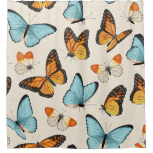 Cortina Para Box padrão vintage com borboleta trópica detalhada