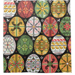 Cortina Para Box padrão vintage com pysanky. Padrão de ovos de Pásc