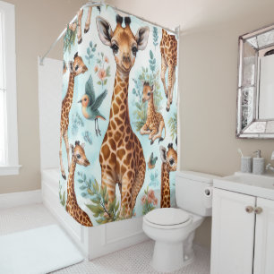 Cortina Para Box Padrão Vintage Cute Baby Giraffe