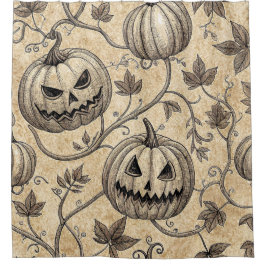 Cortina Para Box Padrão Vintage Halloween Pumpkin Vine