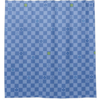 Cortina Para Box Padrão Xadrez de Flores Nº 01 - Azul Claro
