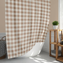 Cortina Para Box Padrão Xadrez Gingham Bege Marrom
