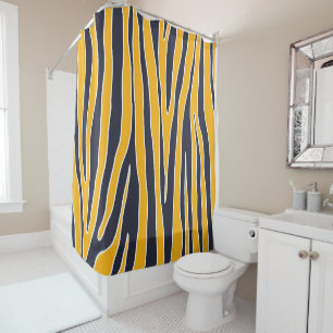 Cortina Para Box Padrão zebra, azul marinho, amarelo mostarda, bra