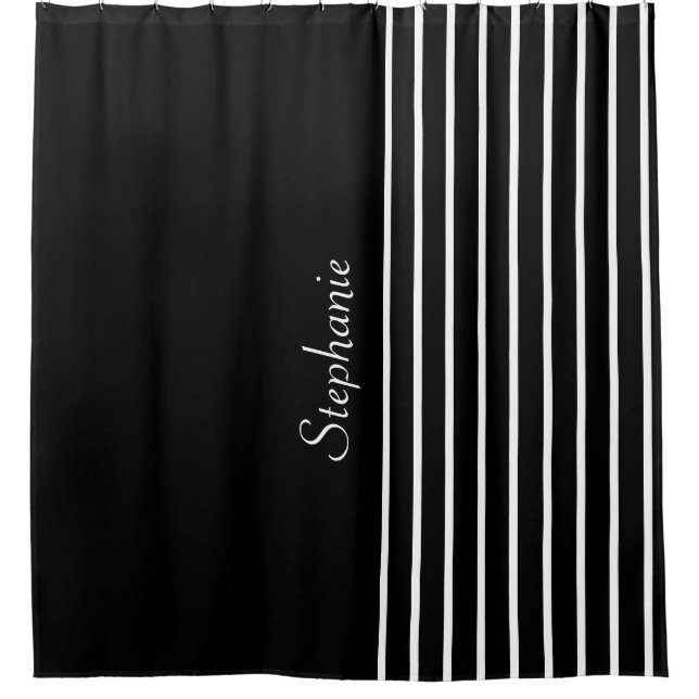 Cortina Para Box Padrões Black White Stripes de nome personalizado  (Frente)